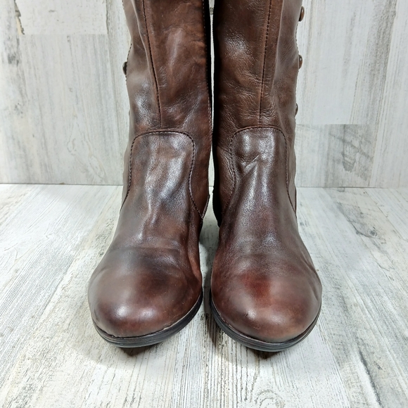 Born Shoes Brown Leather Knee-High Riding Boots Button Detail #1471 - Picture 4 of 15